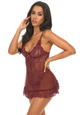 Oh la la Cheri Valentine Soft Cup Babydoll with Lace Detail + G-string Zinfandel