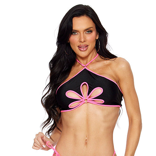Escante Glow Halter Cutout Flower Dancewear Top