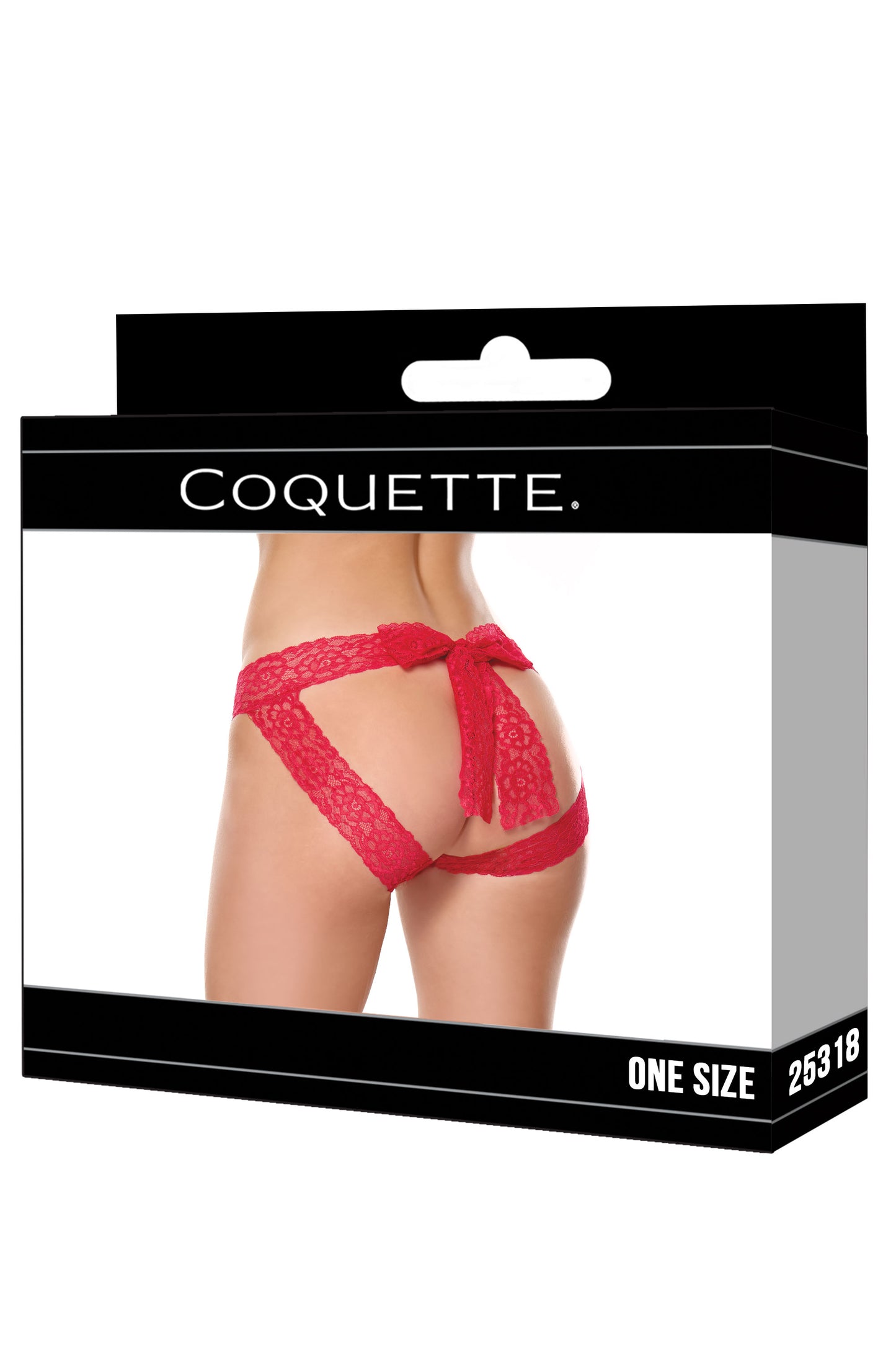 Coquette Holiday Crotchless Panty with Pretty Lace Bow Back Red