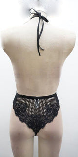 Escante Halter Plunge Front Lace Teddy Black