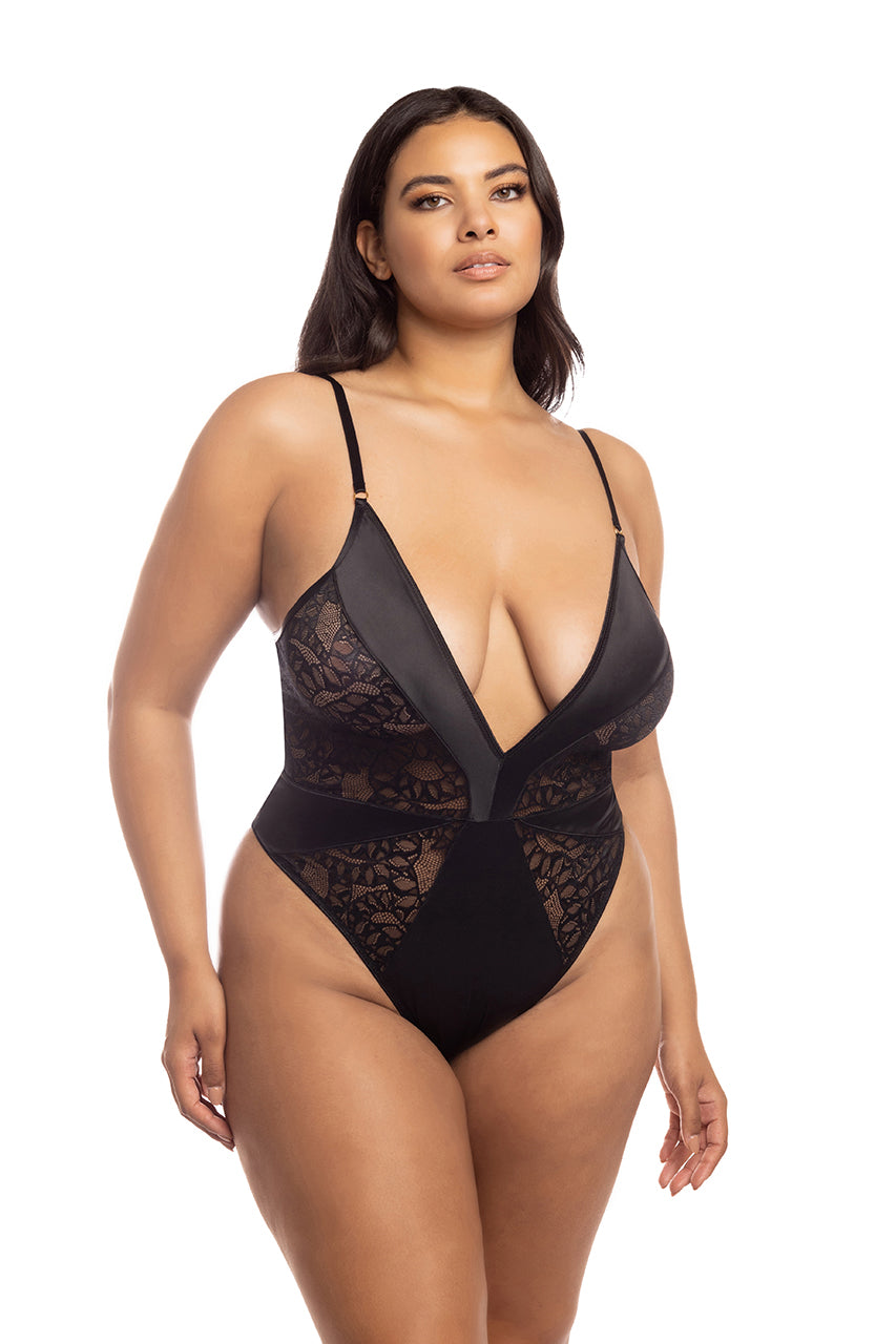 Oh la la Cheri Queen Amaya Soft Cup Teddy Snake Allover Lace Paneling Black