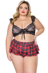Coquette Holiday Diva Pleated Flutter Sleep Shorts Red Plaid-Rebel Romance