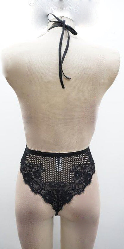 Escante Halter Plunge Front Lace Teddy