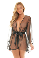 Oh la la Cheri Sydney Tulle Short Robe Wide Sleeves Black