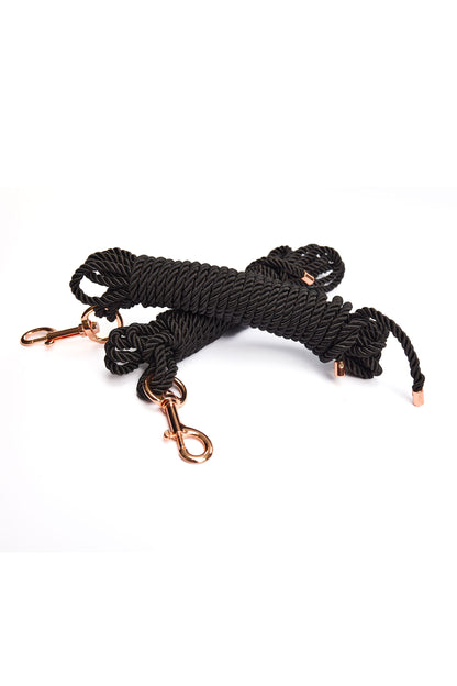 Coquette Pleasure Black Silky Smooth Rope Set Rose Gold Metal