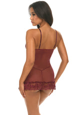 Oh la la Cheri Queen Valentine Soft Cup Lacey Babydoll with Bows and G-string Zinfandel