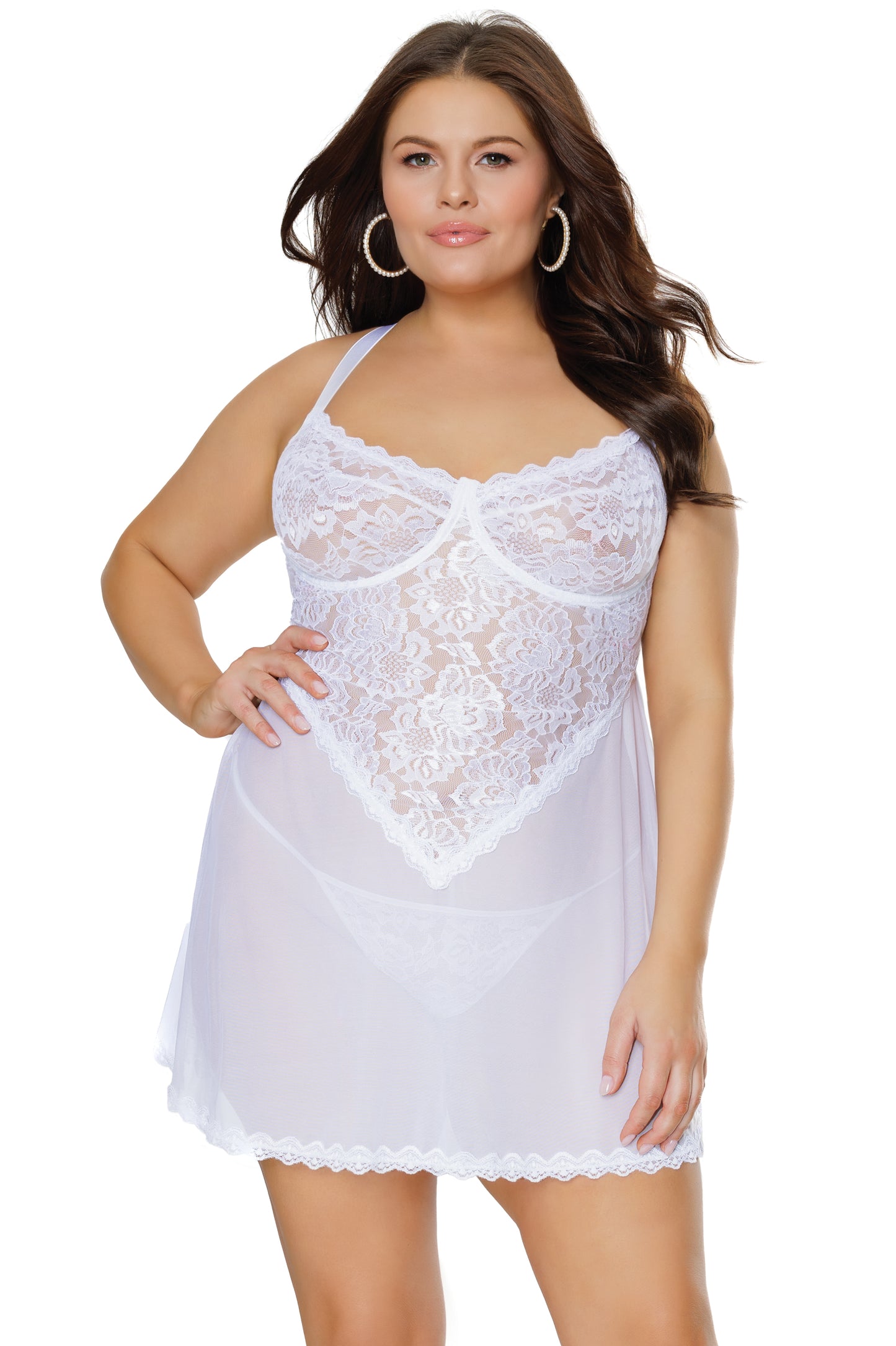 Coquette Diva A-Line Lace Underwire Cups Babydoll White