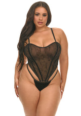 Oh la la Cheri Queen Paris Velvet Burnout Bustier Set Boning Inserts Black