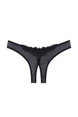 Oh la la Cheri Paradise Crotchless Thong with Pearls and Venise Detail Black