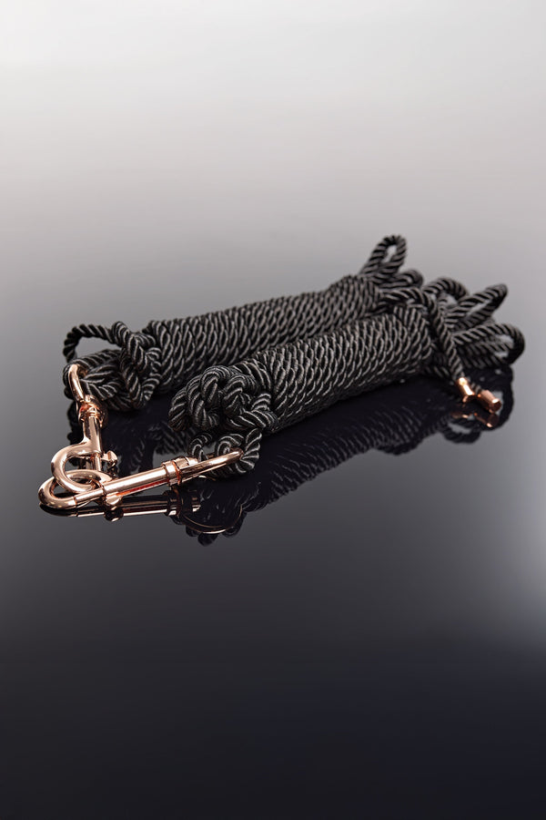 Coquette Black Silky Smooth Rope Set Rose Gold Metal