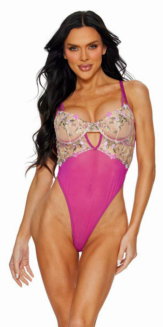 Escante Orchid Embroidered Color Block Underwire Cup Teddy