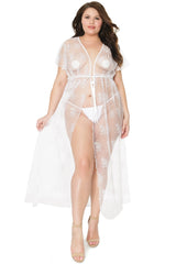 Coquette Sheer Dotted Flutter Long Robe White