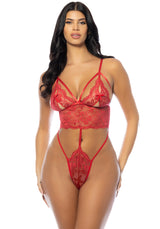 Oh la la Cheri Zoe Soft Peek-a-boo Cup Lace Crotchless Teddy Red