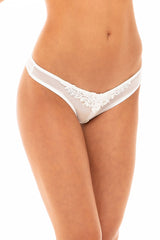 Oh la la Cheri Paradise Crotchless Thong with Pearls and Venise Detail White