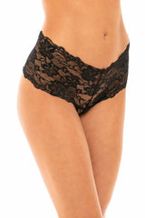 Oh la la Cheri Goodnight Kiss Lace Crotchless Boyshort with Elastic Detail Black