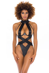 Oh la la Cheri Lydie Open Cup Teddy Vegan Leather Panelling Black