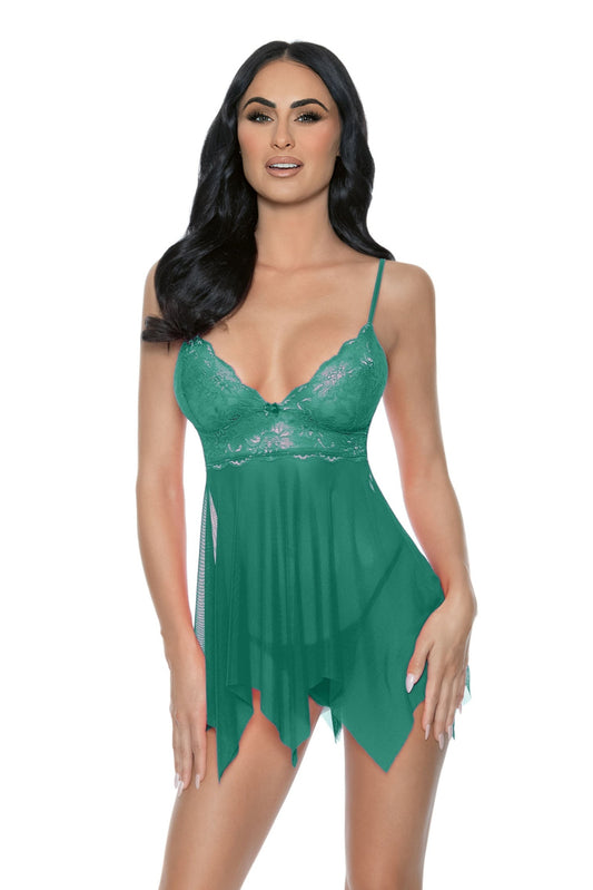 Escante Handkerchief Cut Adjustable Strap Babydoll Set Green Envy