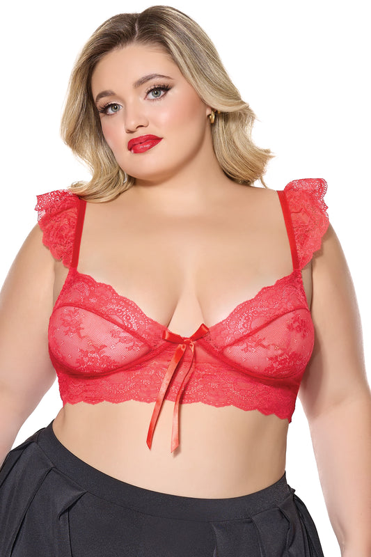 Coquette Holiday Diva Stretch Scallop Lace Bralette Bra Red