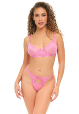 Oh la la Cheri Amy Unlined Underwire Lace and Mesh Bralette Set Sachet Pink