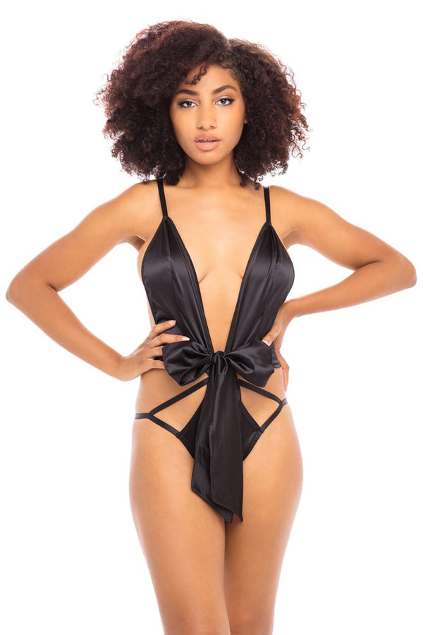Oh la la Cheri Ambra Deep Plunging Teddy Cage Back and Heart Charm Detail Black