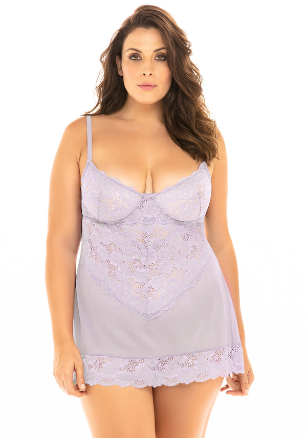 Oh la la Cheri Queen Page Unlined Lace Cup Chemise Lavendula