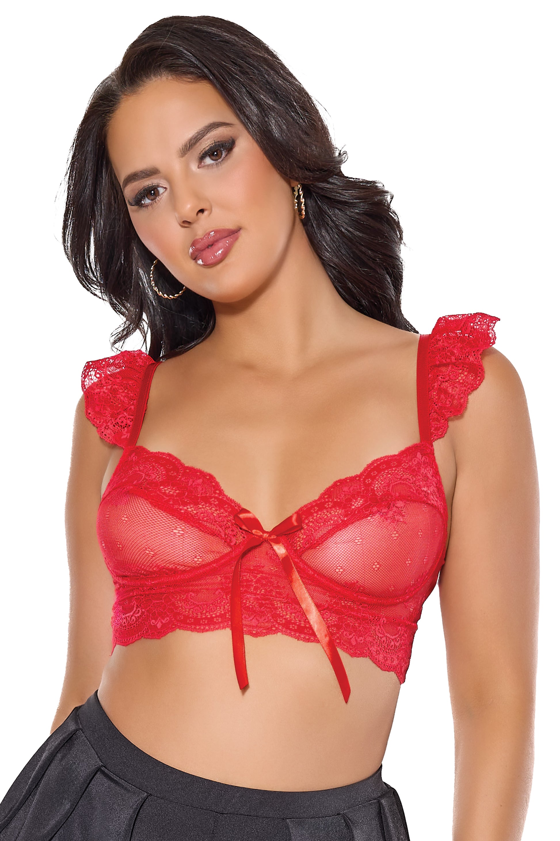 Coquette Holiday Stretch Scallop Lace Bralette Bra Red