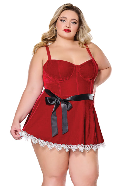 Coquette Holiday Diva Christmas Red Velvet Babydoll Dress