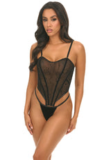 Oh la la Cheri Paris Velvet Burnout Bustier Set with Boning Inserts Black