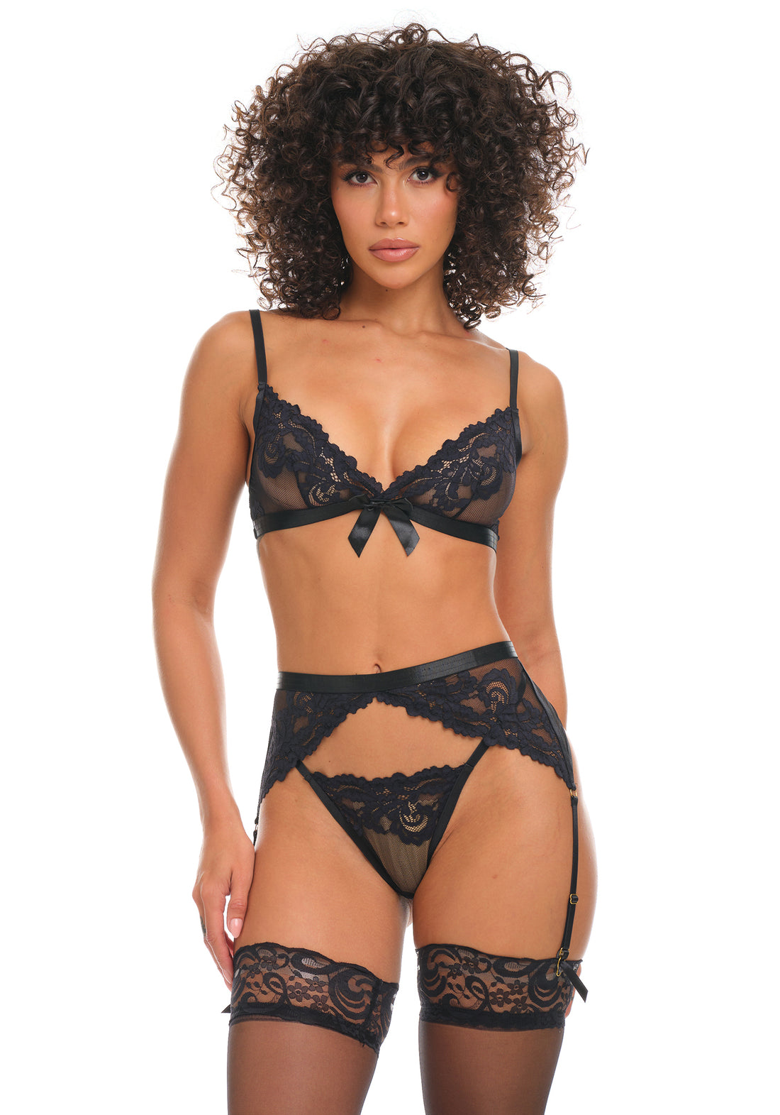 Oh la la Cheri Luella Soft Cup Bralette Set with Bow Detail Black