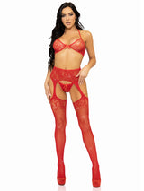 Leg Avenue 3 Pc Rhinestone Bra Top, G-String, and Garter Belt Stockings
