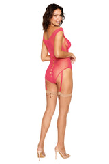Dreamgirl Garter Teddy - One Size - Watermelon