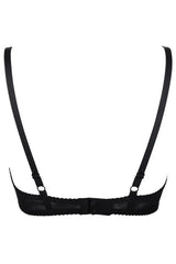Black Axami Valentina caged demi bra with delicate lace, padded cups, and decorative non-removable straps.