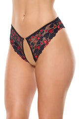 Coquette Queen Heartbreaker Crotchless Panty Black/Red