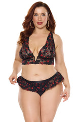 Coquette Valentine Hearts Lace V-Wire Bralette Bra Set