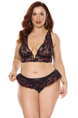Coquette Queen Heartbreaker Bralette & Thong Black/Red