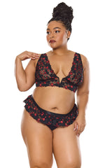 Coquette Valentine Hearts Lace V-Wire Bralette Bra Set