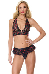 Coquette Valentine Hearts Lace V-Wire Bralette Bra Set