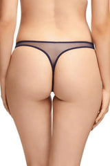 Dita Von Teese Vedette Navy G-String Panty with sheer polka dot tulle and eyelash lace trim.