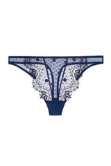 Dita Von Teese Vedette Navy G-String Panty with sheer polka dot tulle and elegant eyelash lace trim.