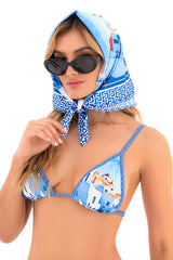 Mapale Versatile Square Scarf Worn as a Headwrap Bandana and Chic Bandeau Santorini Blue