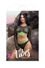 Fantasy Vibes F*ck Ur Rules Long Sleeve Crop Top, Panty & Pasties-Rebel Romance