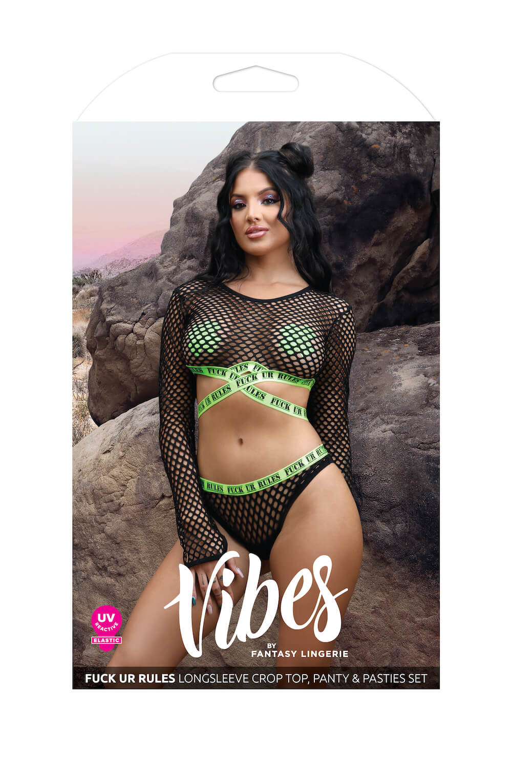 Fantasy Vibes F*ck Ur Rules Long Sleeve Crop Top, Panty & Pasties-Rebel Romance