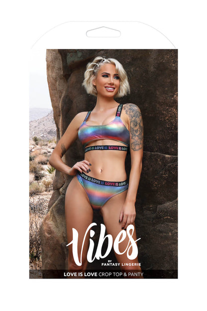 Fantasy Vibes Love is Love Crop Top Bra & Panty Set Holographic-Rebel Romance