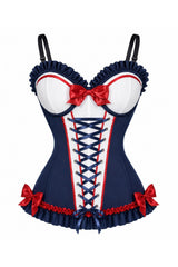 Daisy Corsets Lavish Navy/Red/White Stretch Lycra Bustier Corset with Underwire Cups