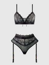 House of Desire Queen Vivienne Timeless Lace & Micro Bralette & Thong Set Black