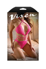 Fantasy Vixen Between The Lines Crotchless Teddy Hot Pink-Rebel Romance