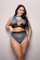 Fantasy Lingerie Vixen Deep Dive Ombré Top & Panty Set Black/Blue Queen