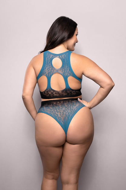 Fantasy Lingerie Vixen Deep Dive Ombré Top & Panty Set Black/Blue Queen