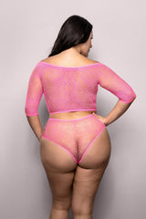 Fantasy Lingerie Vixen Wide Awake Rhinestone Top & Panty Set Pink Queen
