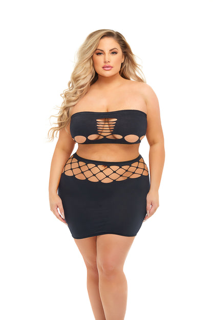 Pink Lipstick Net Worth 2pc Bandeau Set - Queen Plus Size - Black